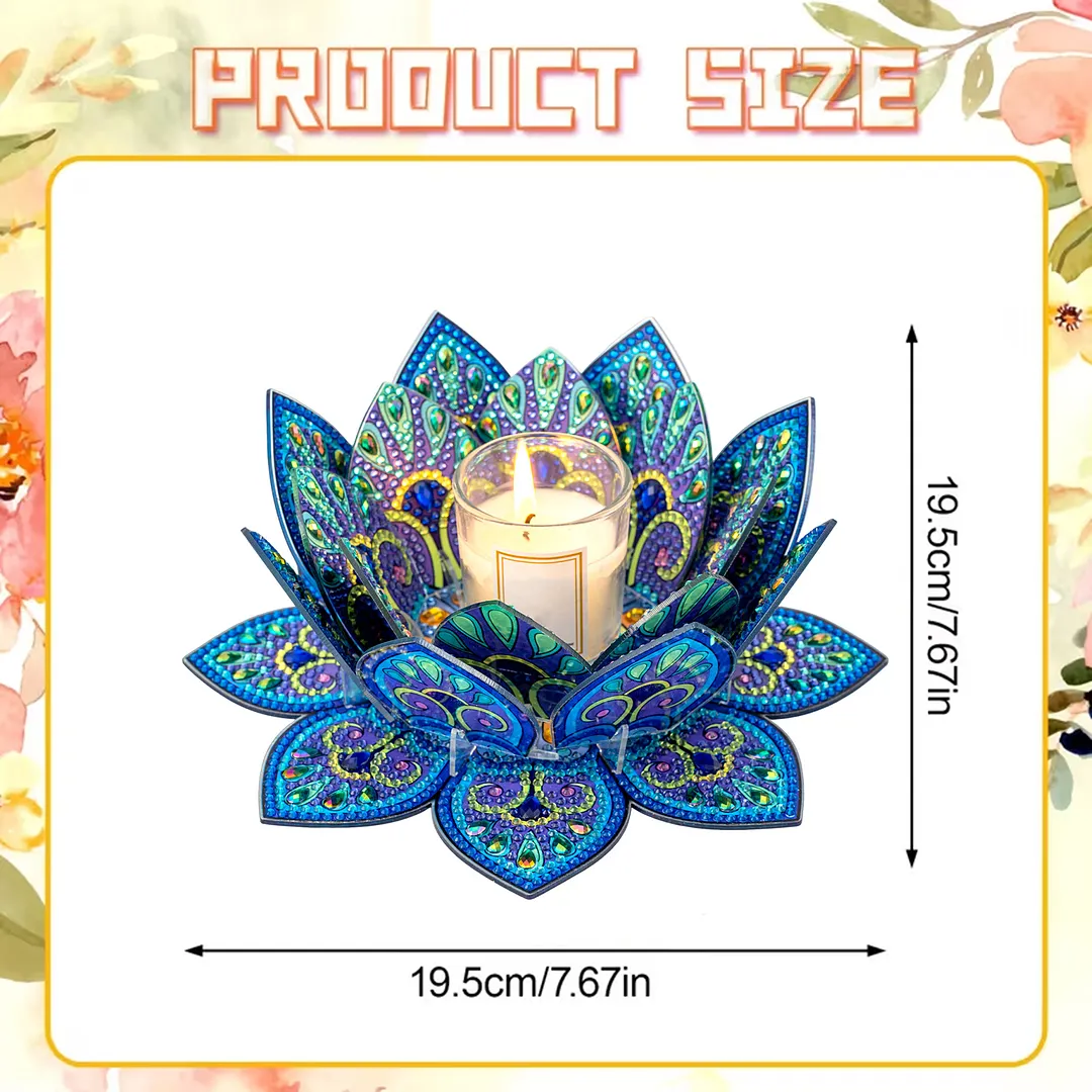 5D DIY Diamond Art Painting DIY Acrylic Desktop Ornament Flower Candle Holders Tealight Handmade Home Office Decor for Adults Beginners (Blue Lotus-A)