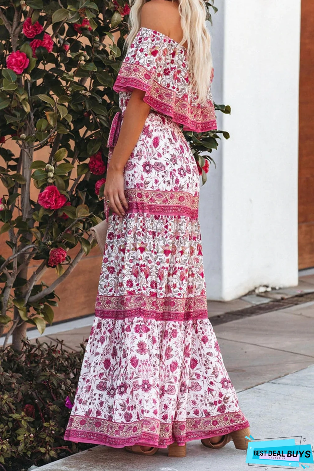 Fashion Street Print Off the Shoulder A Line Dresses(6 Colors)