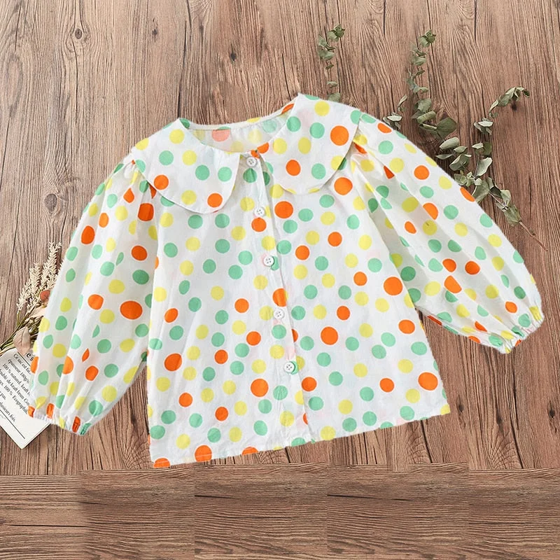 Spring Autumn Kids Floral Blouses for Girls Cotton Toddler Baby Lace Sweet Shirts Children Flowers Clothes for Teens 18M-8 Years