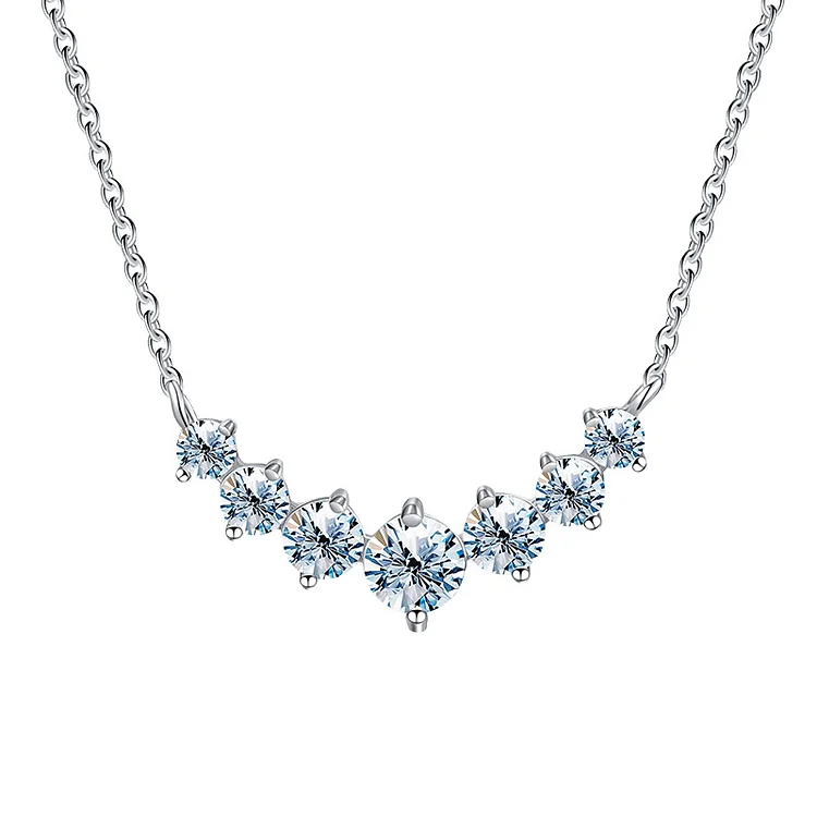 Simple Smile Moissanite Seven Stone Sterling Silver Necklace