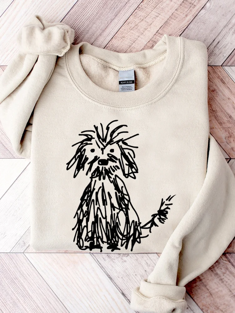 Comstylish Vintage The Lovely Dog Print Casual Cozy Sweatshirt