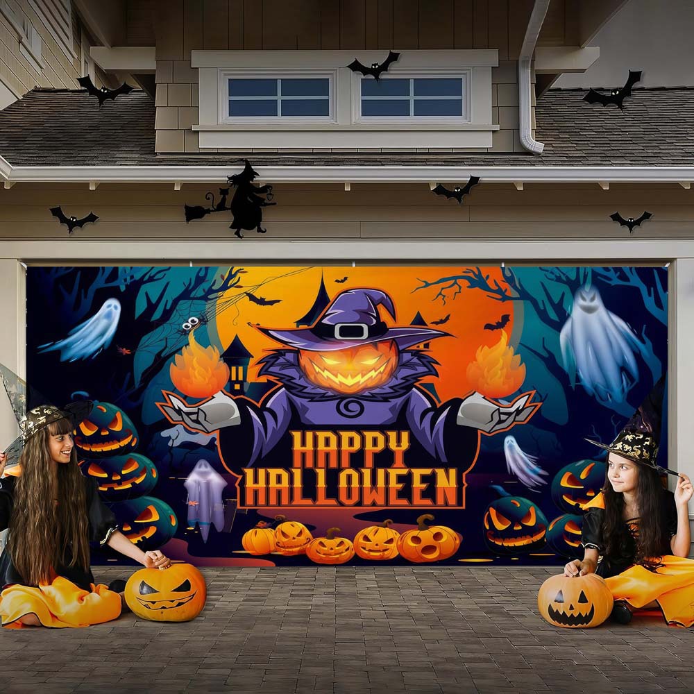 Halloween Garage Backdrop Decoration