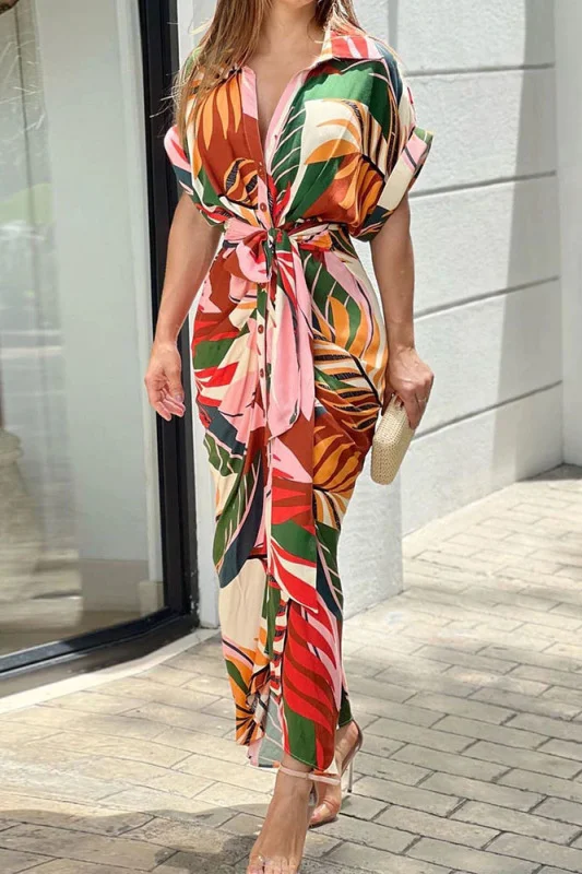 Geometry Multi Print V-neck Kimono Dress