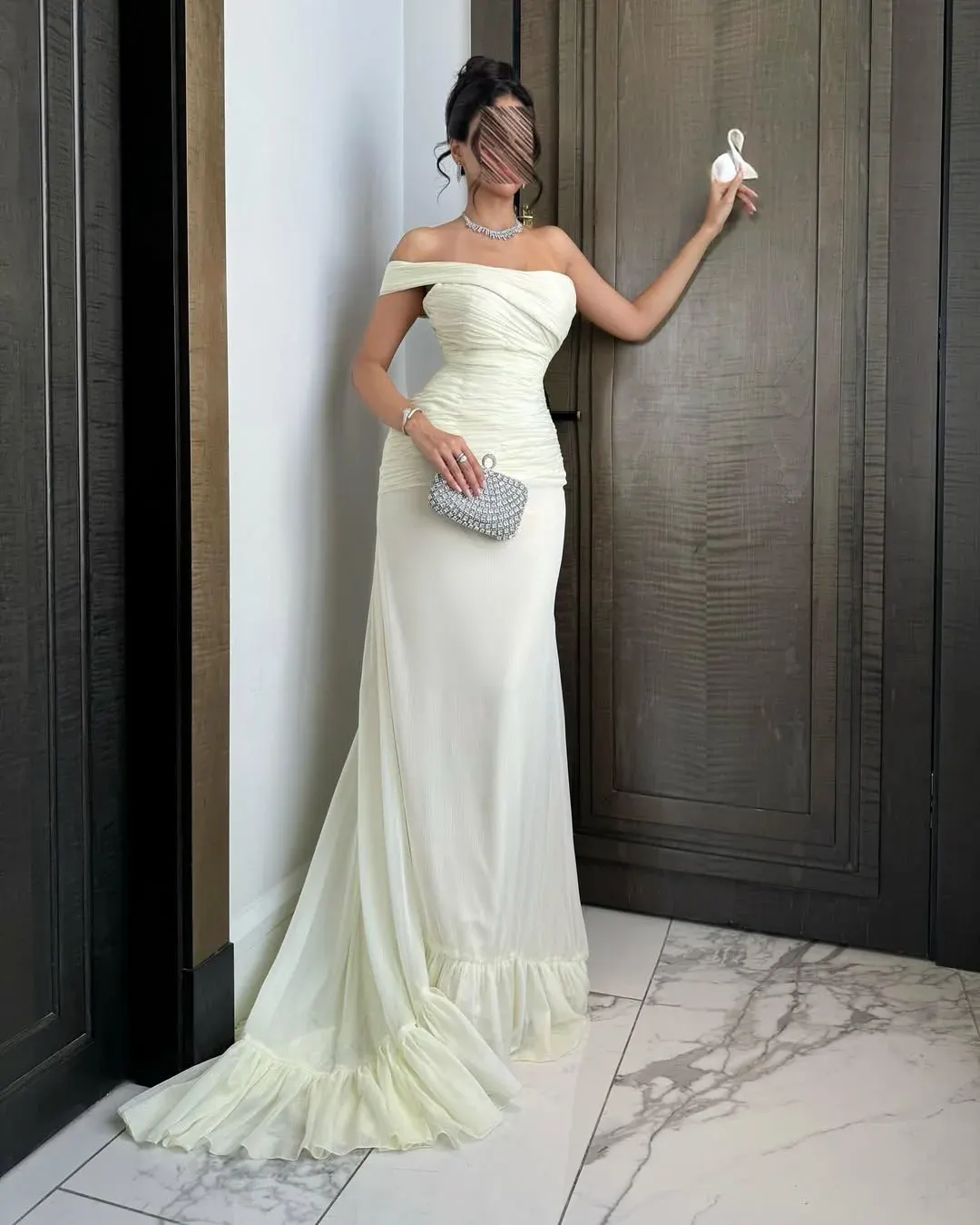 Ivory Pleated Strapless Sheath Prom Dress with Ruffles Ivory Pleated Strapless Sheath Prom Dress with Ruffles