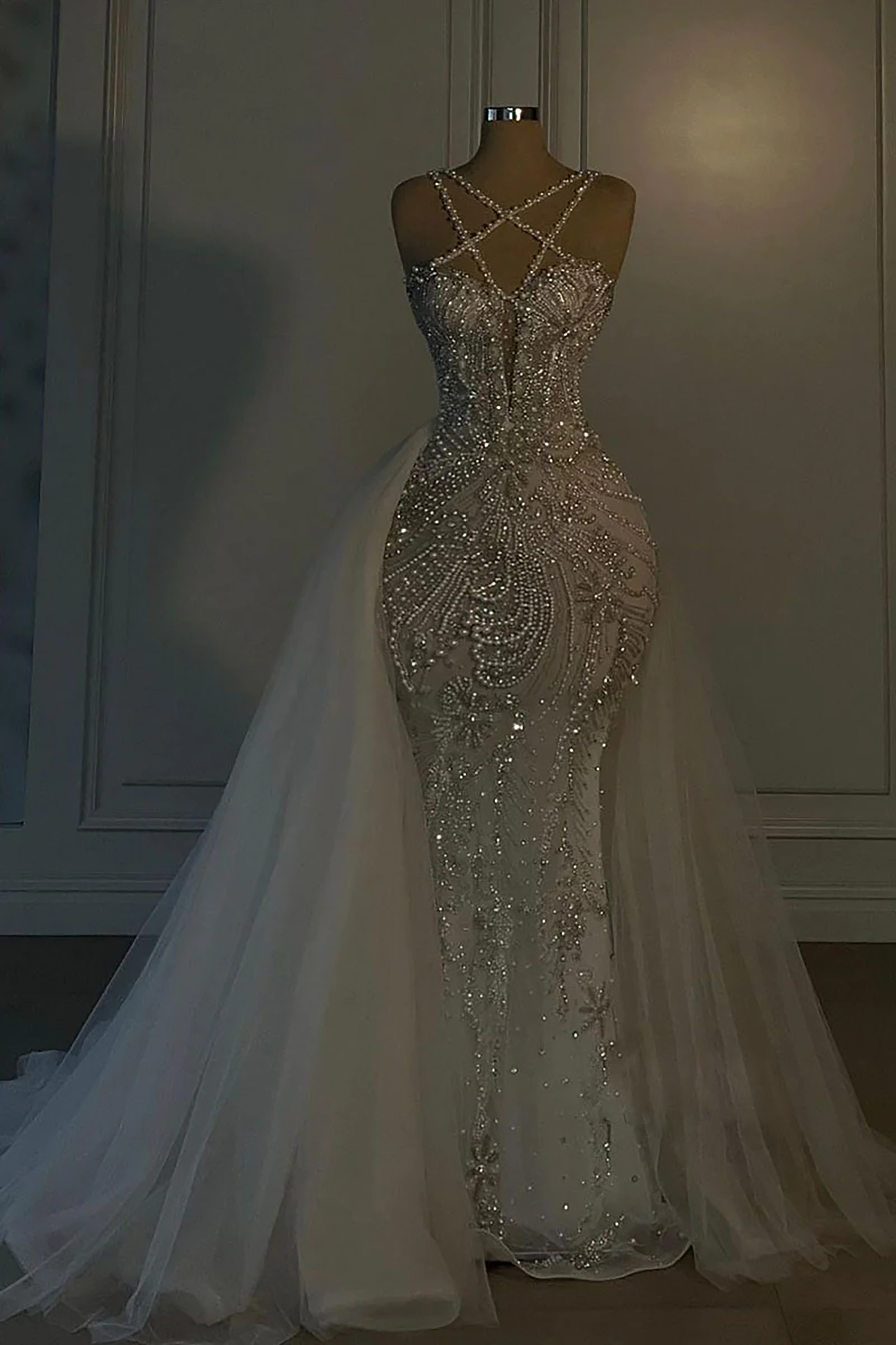Oknass Halter Sleeveless Mermaid Long Prom Dress With Beading Tulle
