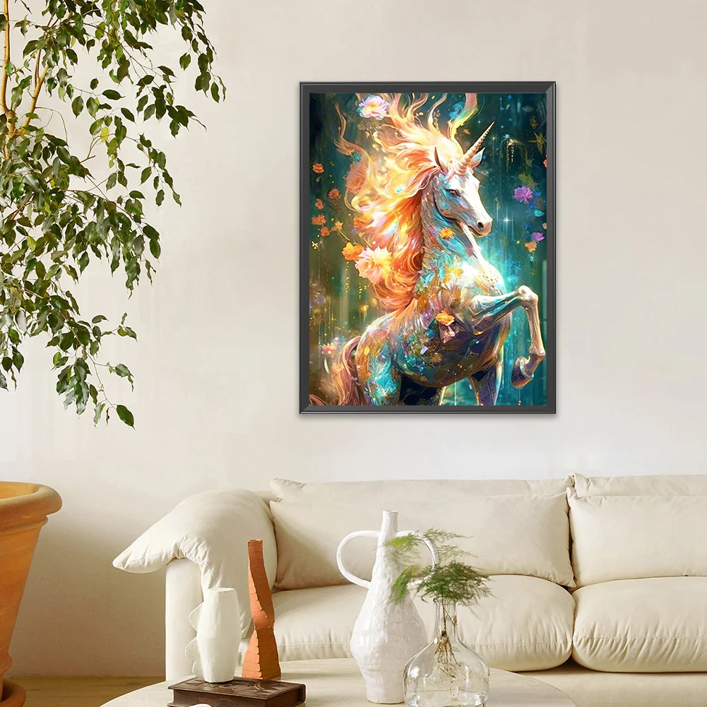 Full Round Diamond Painting 30*40cm - Flowers And Forest Unicorns