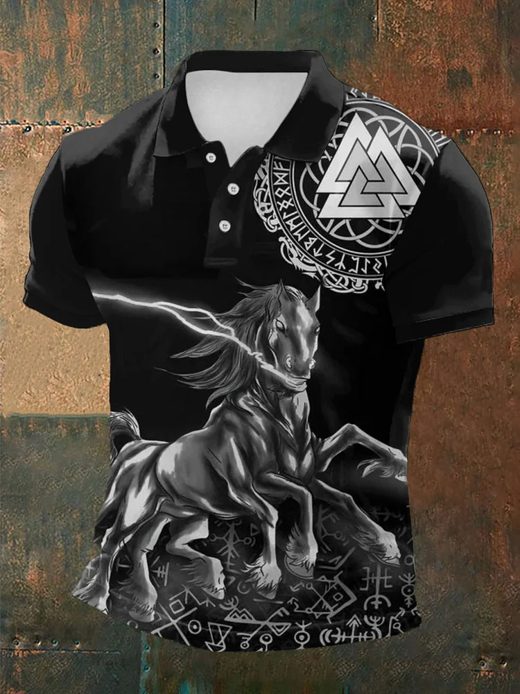 Herren Viking Horse Print Kurzarm Shirt