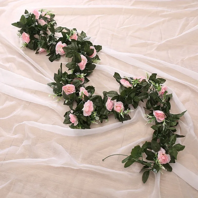 Silk Artificial Rose Vine Hanging Flowers for Wedding Home Garden Living Room Wall Decoration Rattan Fake Plants Leaves Garland