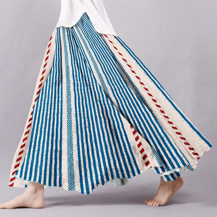 Vintage Bohemian Colorful Striped Linen Skirt