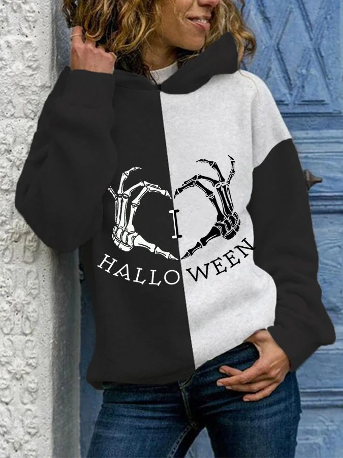 Women's Black & White Classic HALLOWEEN Print Hoodie Sweatshirt