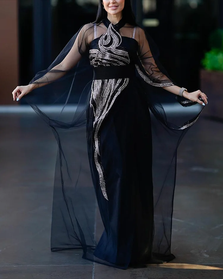 Women's Mesh Embroidered Sequin Dress