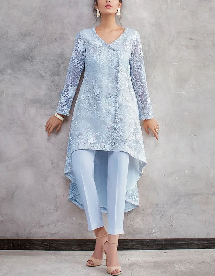 V-neck Lace Top And Chiffon Trousers Suit