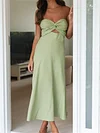 Solid Strapless Backless Waist Long Dress