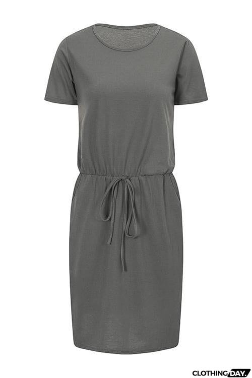 Drawstring Pockets Mini Dress