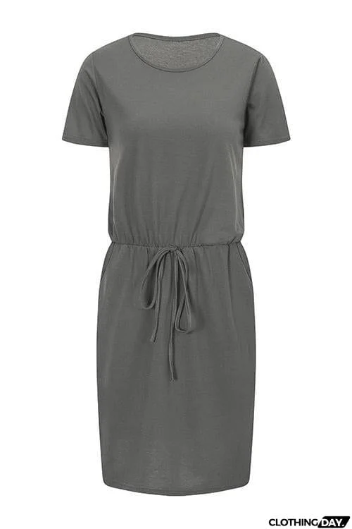 Drawstring Pockets Mini Dress