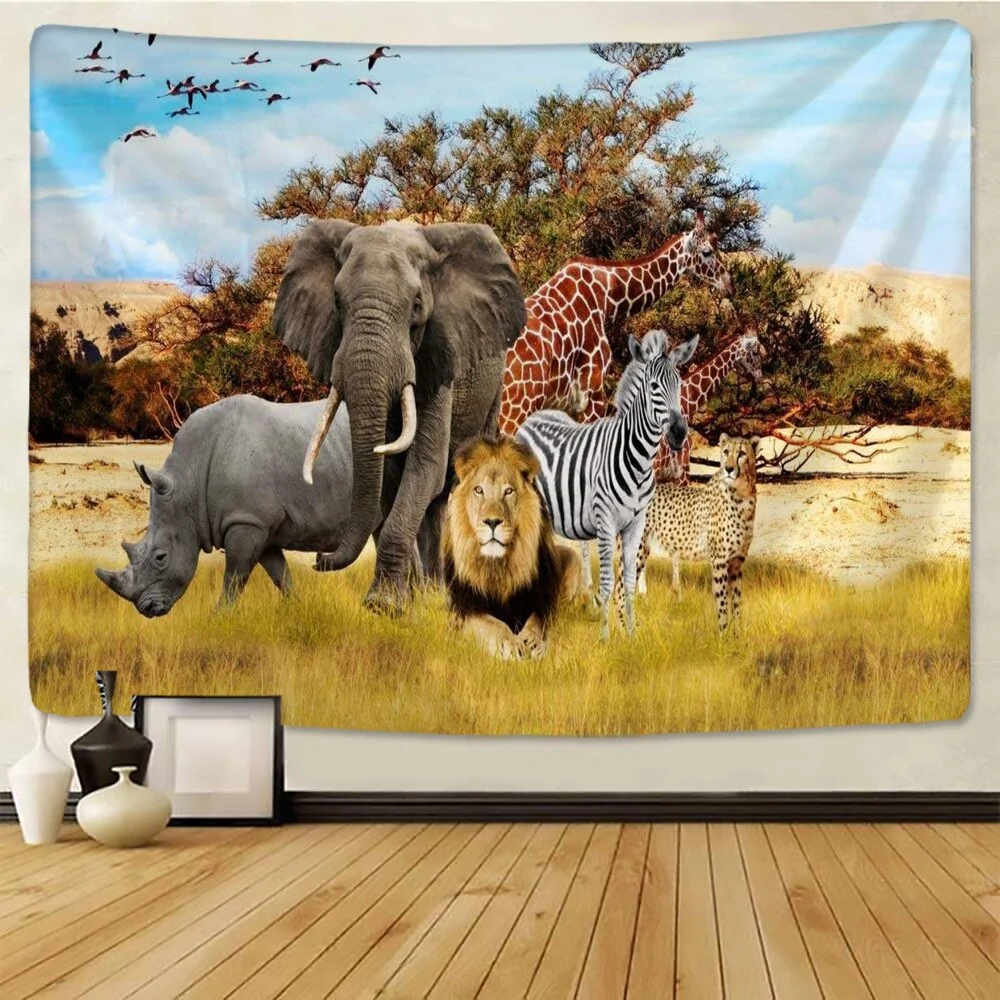 lion tapestry African grassland animals Cartoonwall hanging beach towel thin polyester blanket yoga