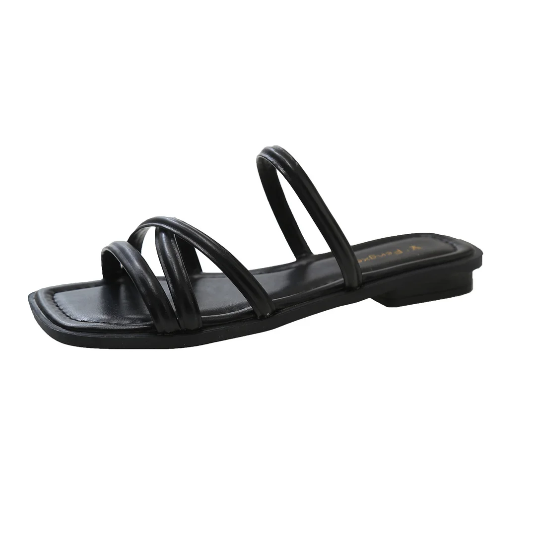 Toloer Toloer Wind Sandals Female 2024 Summer New Two Wear Thin Belt Low Heel Square Head One Word Belt With A Skirt Roman Sandals-Outfit Ideas