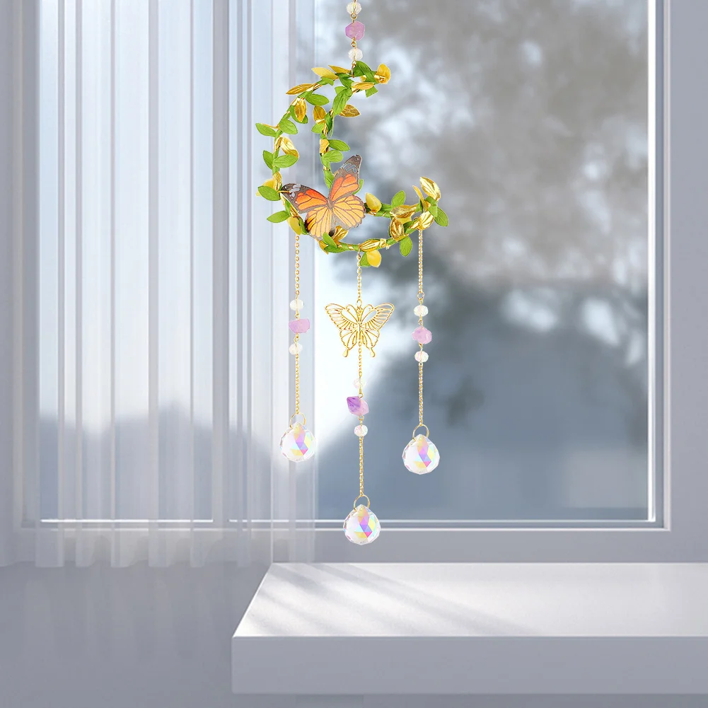 Crystal Wind Chime Prism Catchers Ornament Home Room Garden Decor (Moon 2)