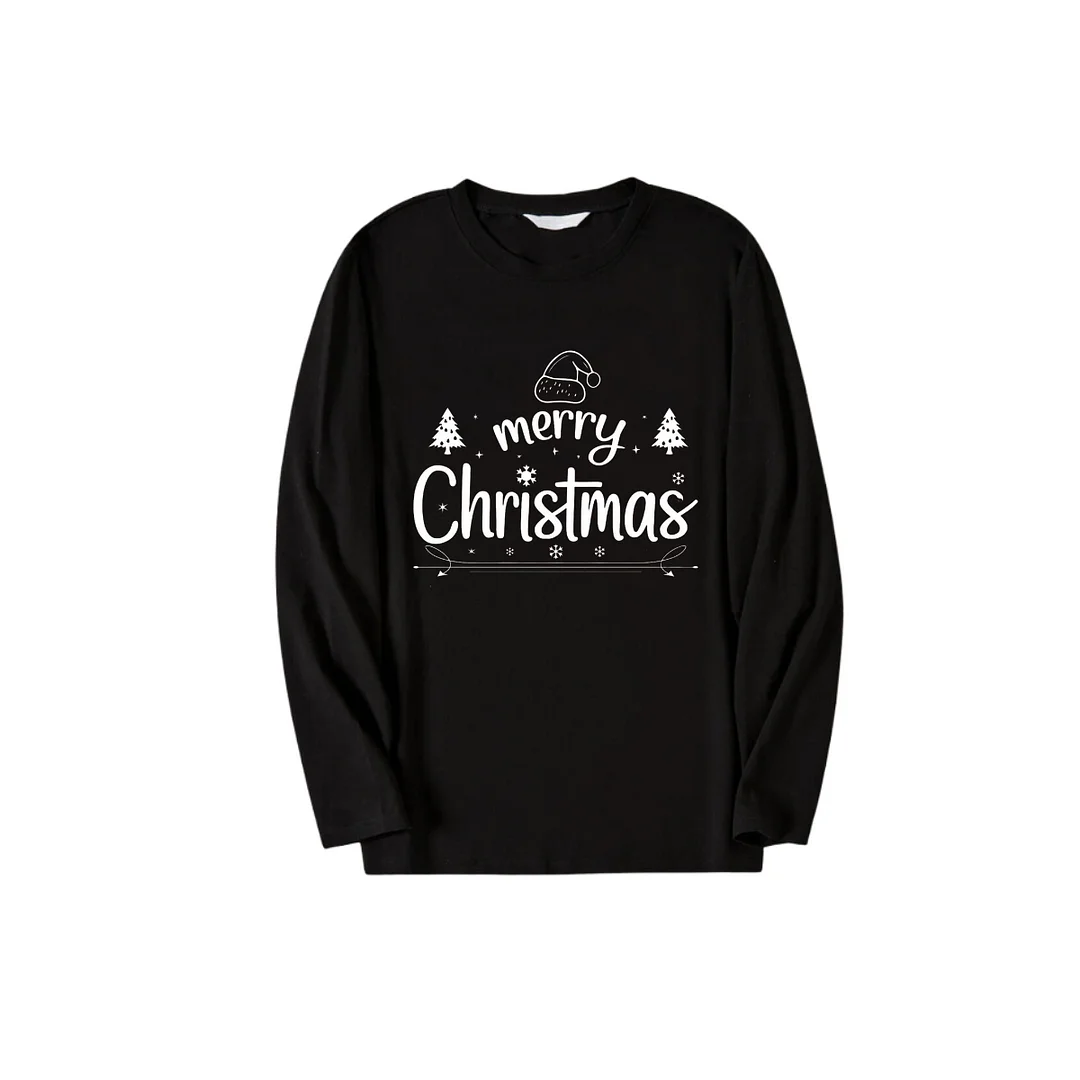 "Merry Christmas" White Letter 2024 Black Long Sleeve Top