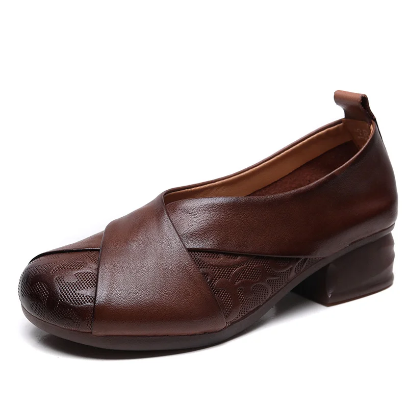 Yyvonne Layer Of Cowhed Leather Retro Windy Mother Shoes Autumn New Soft-Soled Single Shoes Women Casual Small Leather Shoes