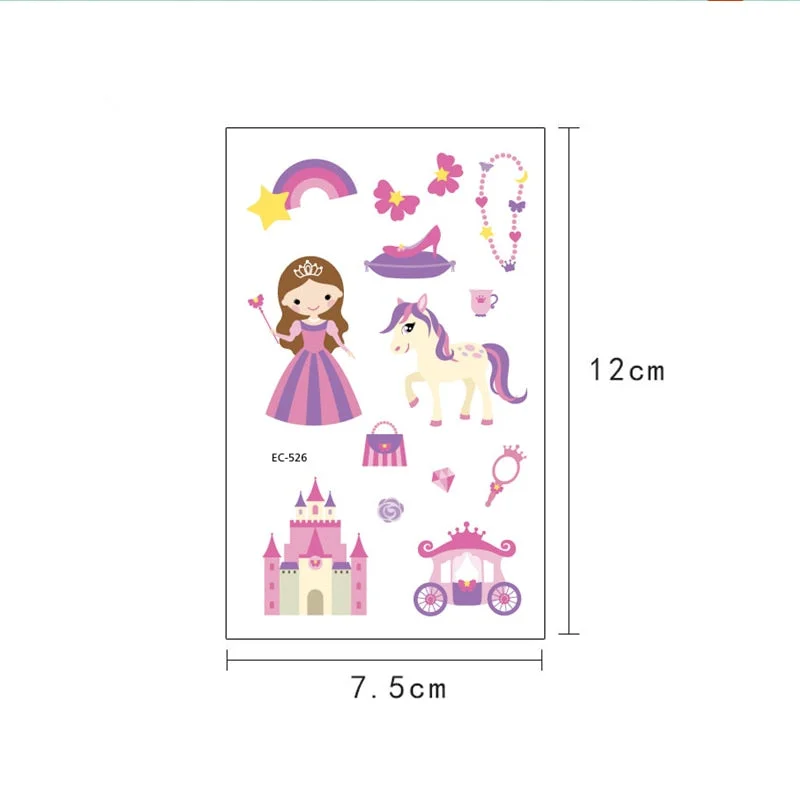 12 kinds Cartoon Fairy Princess Temporary Tattoo Stickers for Kids faux tatouage temporaire Disposable Children Cute Girl Gift