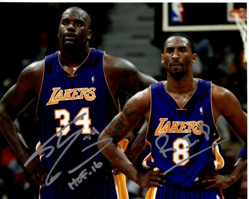 Shaquille shaq oneal signed nba la lakers w kobe bryant Photo Poster painting great content