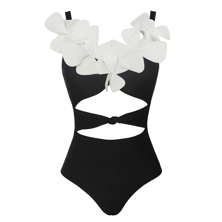 Flaxmaker Flower Decor Cutout One Piece Swimsuit and Cover Up