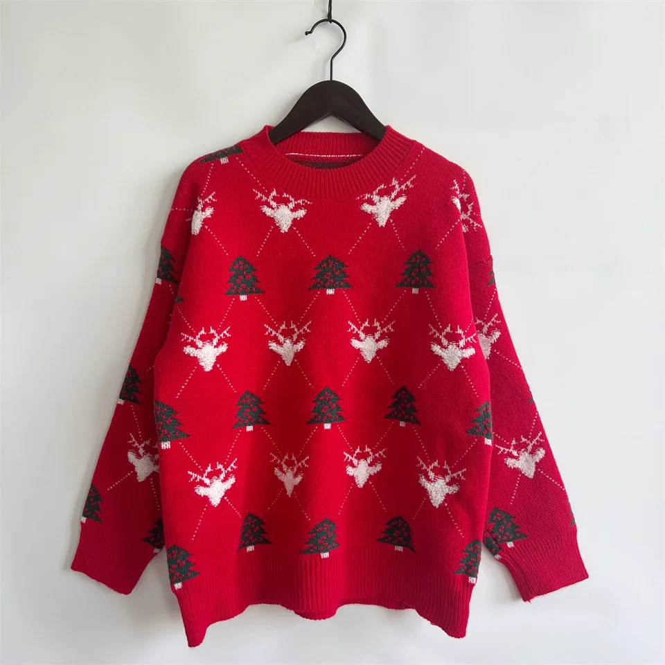 Elk Jacquard Christmas Knit Pullover Sweater