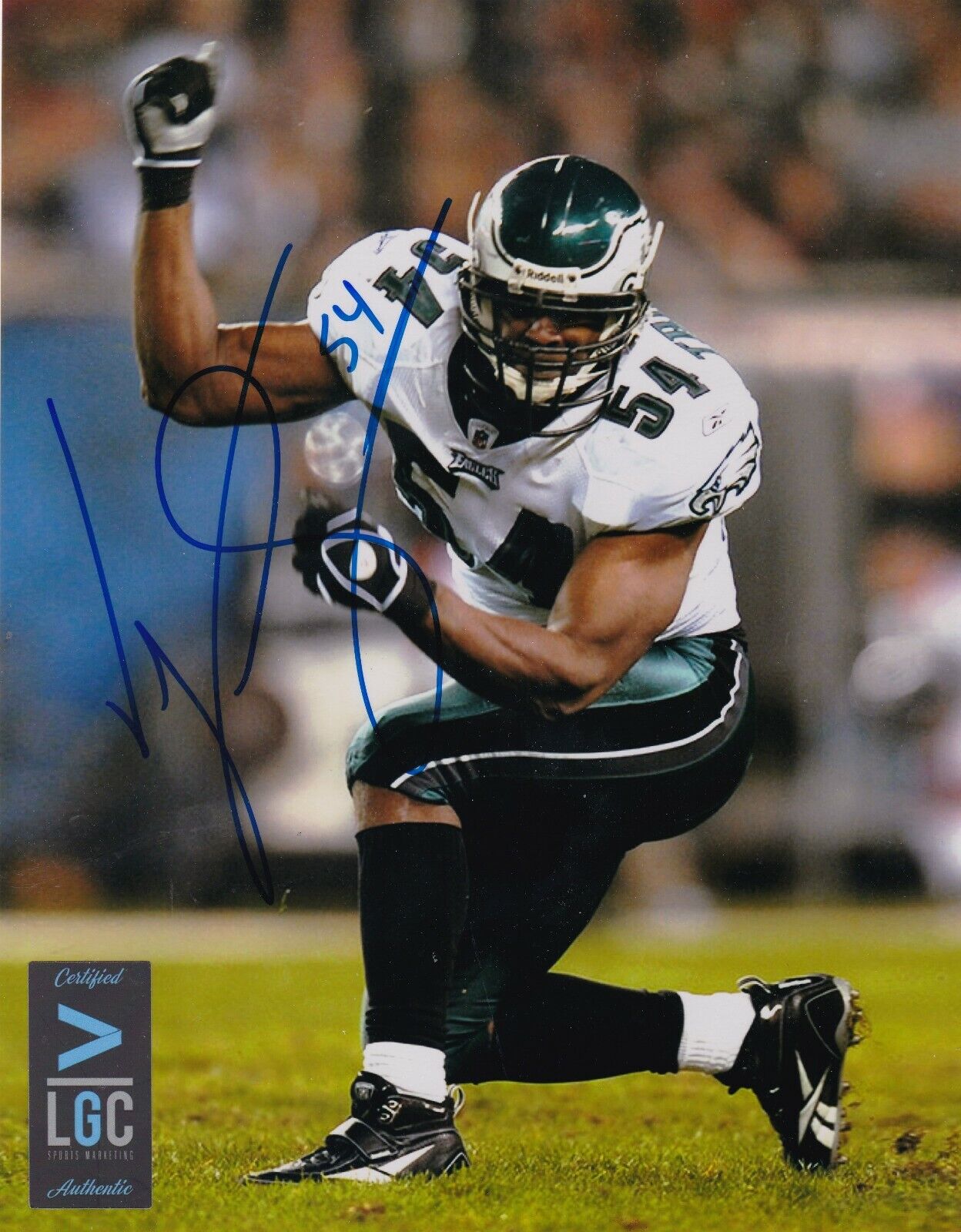 JEREMIAH TROTTER PHILADELPHIA EAGLES ACTION SIGNED 8x10