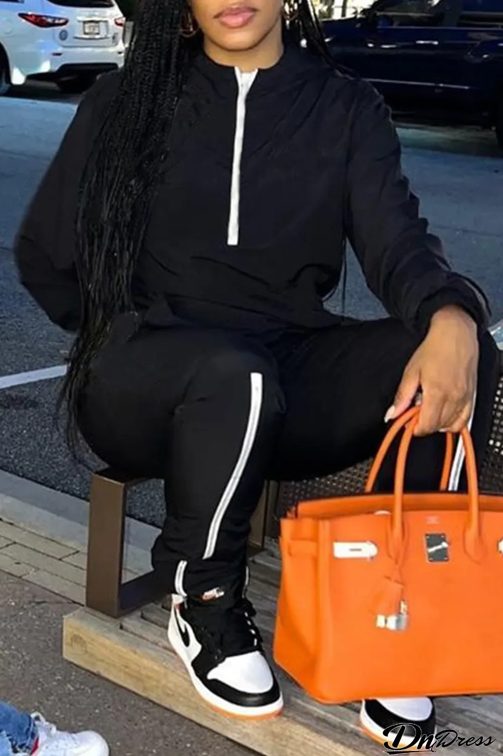 Black Fashion Casual Solid Split Joint Zipper Hooded Collar Long Sleeve Two Pieces