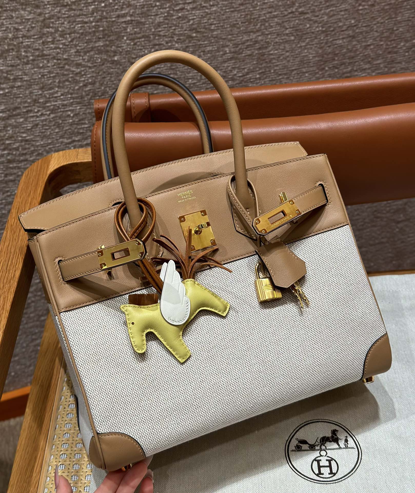 Hermes Birkin Bag 30cm in Brown & White Red Gold Hardware