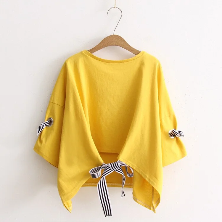 FTLZZ New Summer Crop Tops Women T Shirt Letter Print Short Sleeve Cotton Loose Yellow Black White Short T-shirt