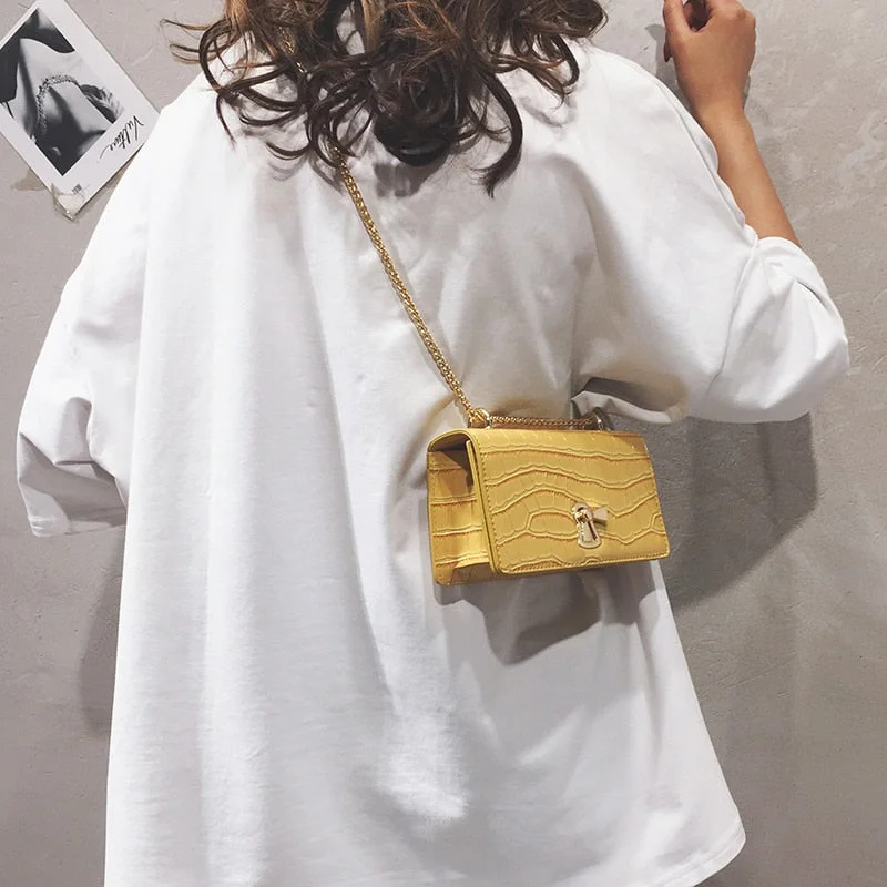 Stone pattern Mini Flip Square bag 2021 Summer New Quality PU Leather Women's Designer Handbag Lock Chain Shoulder Messenger Bag