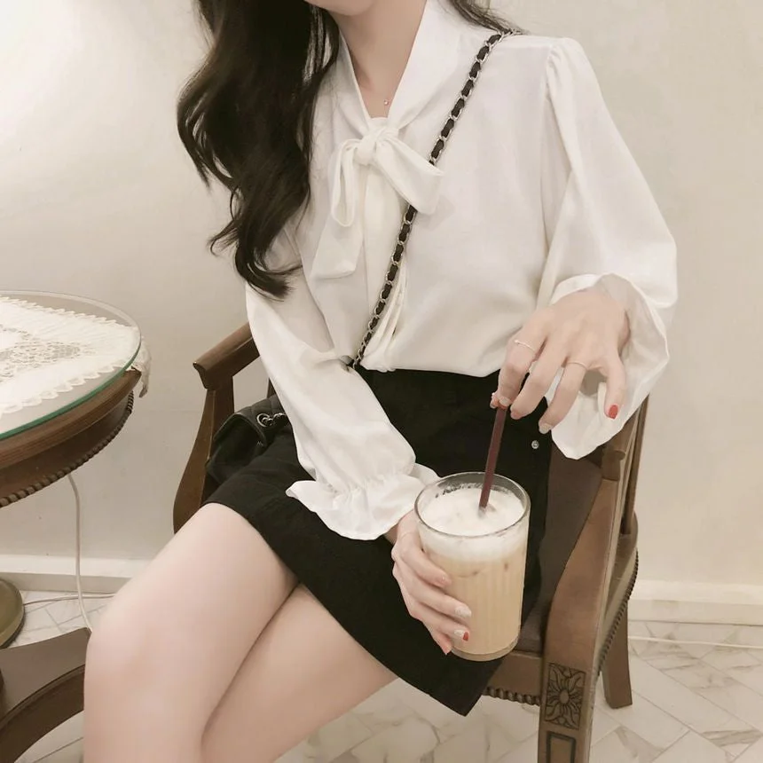 Tie-Neck Ruffle-Sleeve Blouse YP2465