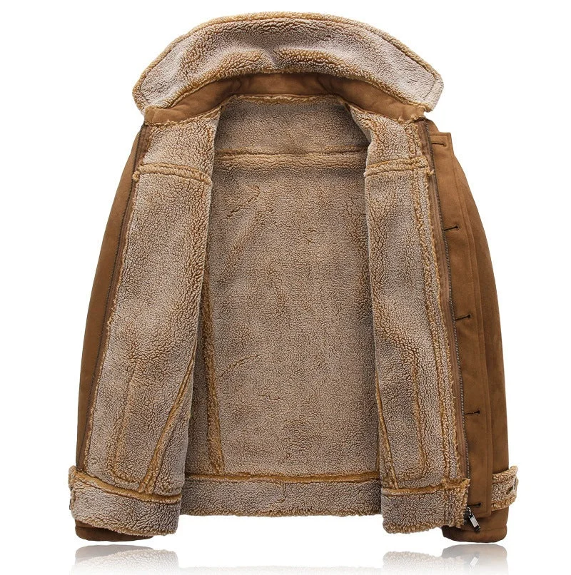 Men's Suede Plus Size Lamb Fur Lapel Jacket