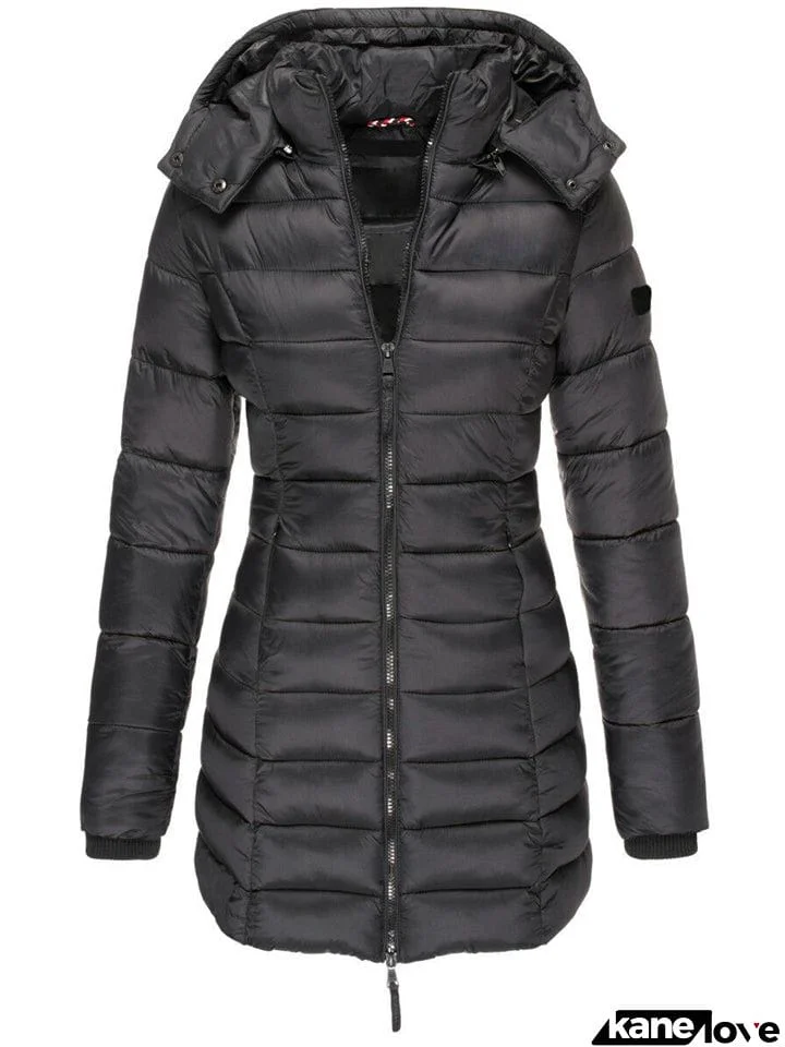 Elegant Detachable Hooded Women's Mid-Length Slim-Fit Thermal Down Coat