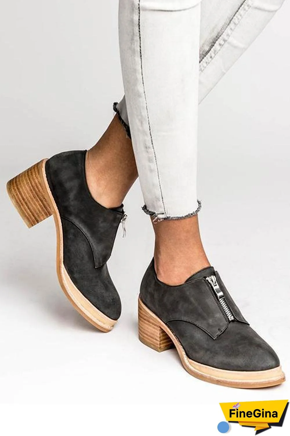 Zipper Mid Heel Pumps