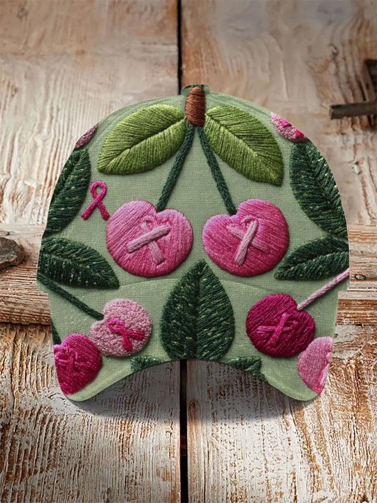 Unisex Breast Cancer Pink Awareness Cherry Embroidery Print Hat