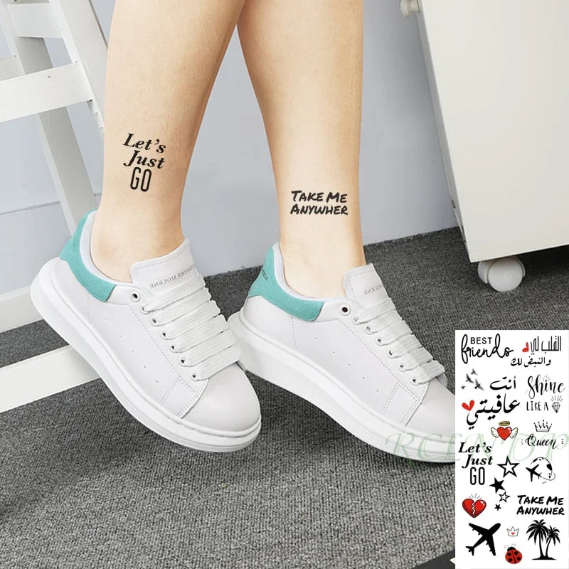 Waterproof Temporary Tattoo Sticker Plane Coconut Tree Love-heart Star Arabic Sentence Fake Tatto Flash Tatoo for Women Men