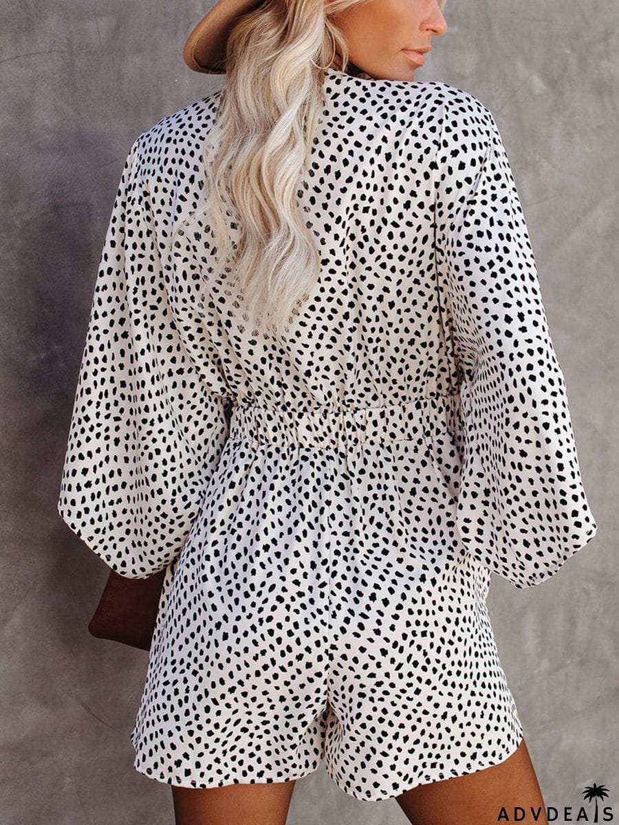 Printed Knotted Flared Sleeve Rompers