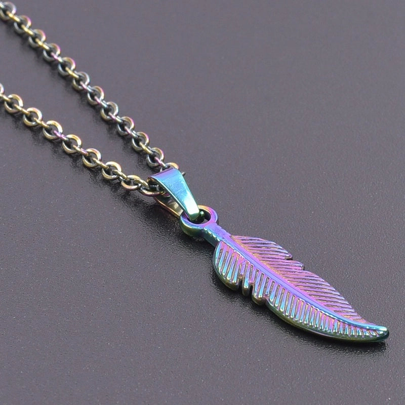 1 Piece 304 Stainless Steel Feather Pendant