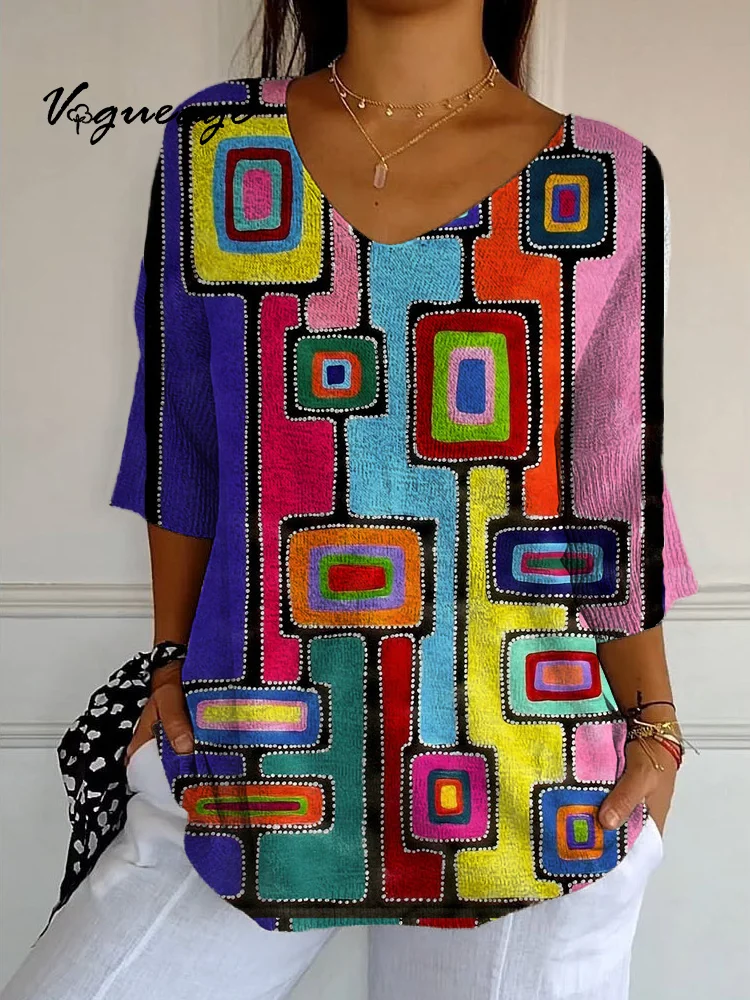 Colorful Square Design Stitching Knitted Sweater
