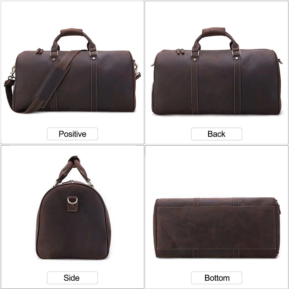 Handmade Genuine Leather Men Travel Bag Large Capacity Duffle Bag