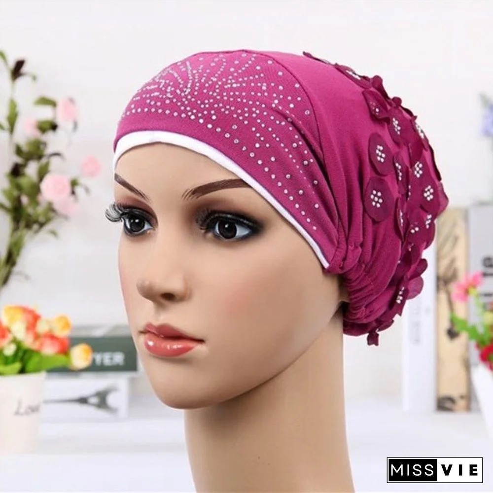 Women's Sequins Flowers Muslim Turban Hat Cap