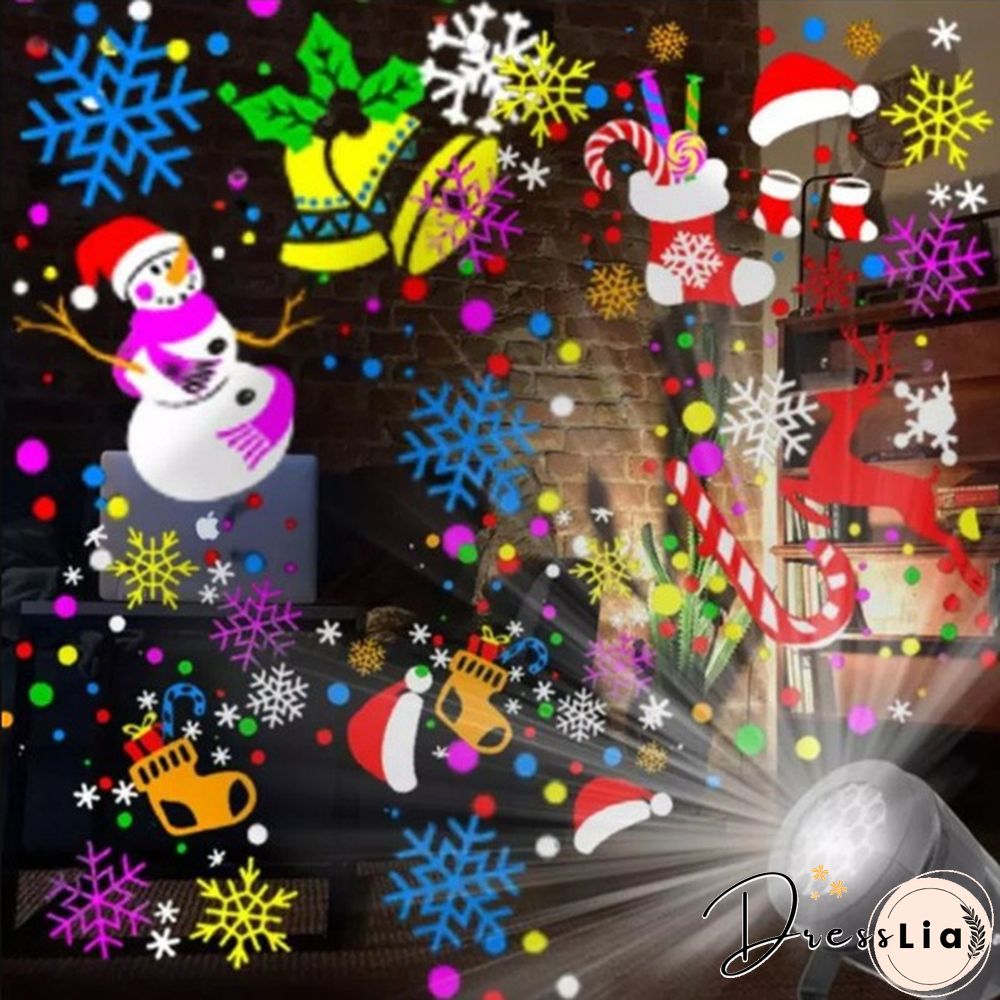 17 Patterns Outdoor Indoor Christmas Projector Lights Holiday Decorations Led Projection lamp Waterproof Xmas Decor snowflake laser light Snow Light Halloween Christmas Party Garden Decor