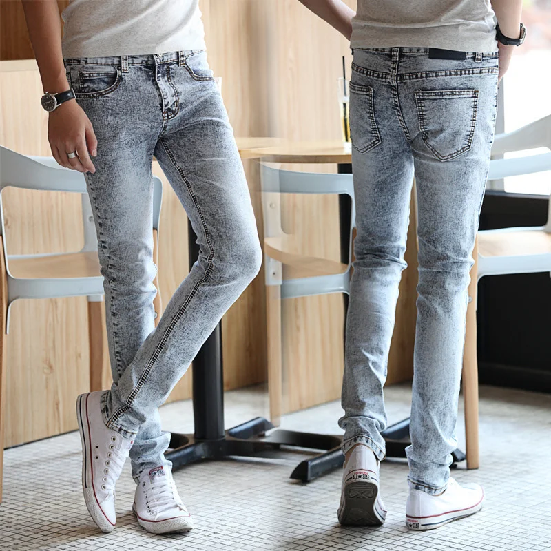 Men's Long Jeans Small Leg Pants Pencil Pants Stretch Denim Trousers