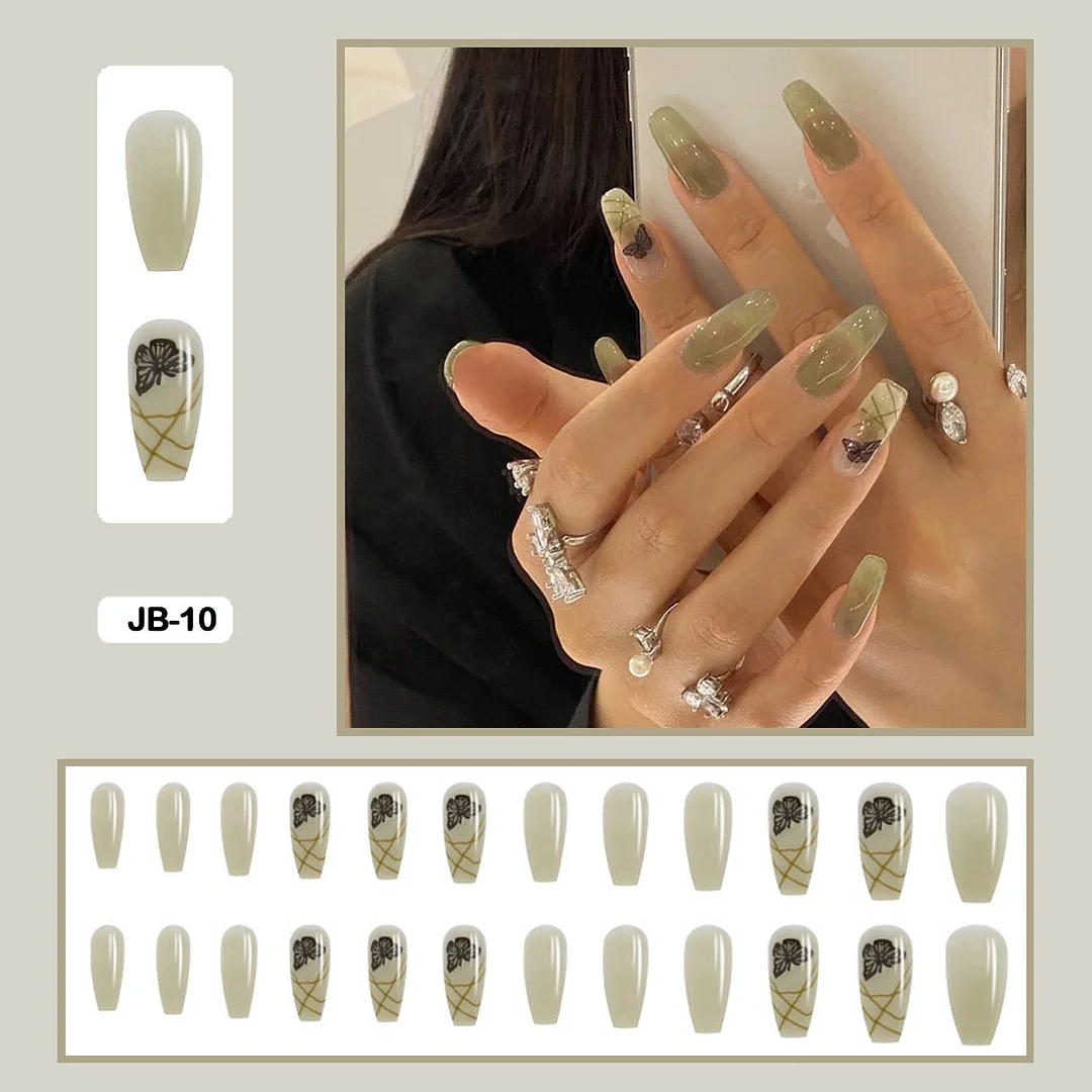 24pcs Gradient Amber Marble Texture Nails Art Long Trapezoid False Nails Wearable Fake Nails With Glue And Wearing Tools-Nail Inspo