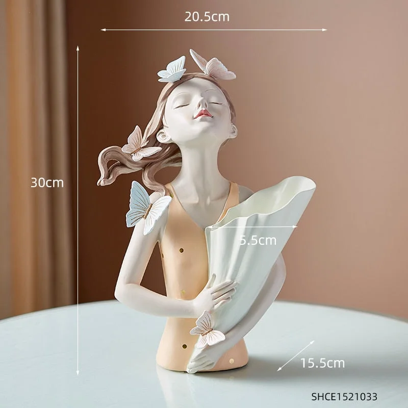 Vase Girl Fantasy Resin Figure Statue Modern Home Decor Household Vase Decor Living Room Girl Decor Figures Funiture Salon Gift