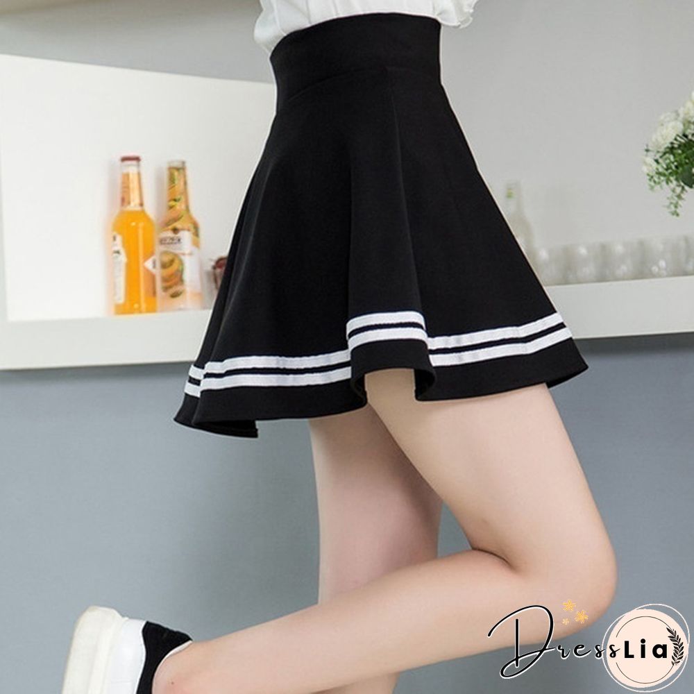 Summer Women Fashion Korean Version Style Pleated Skirt Solid Color High Waist Casual Mini School Skirt