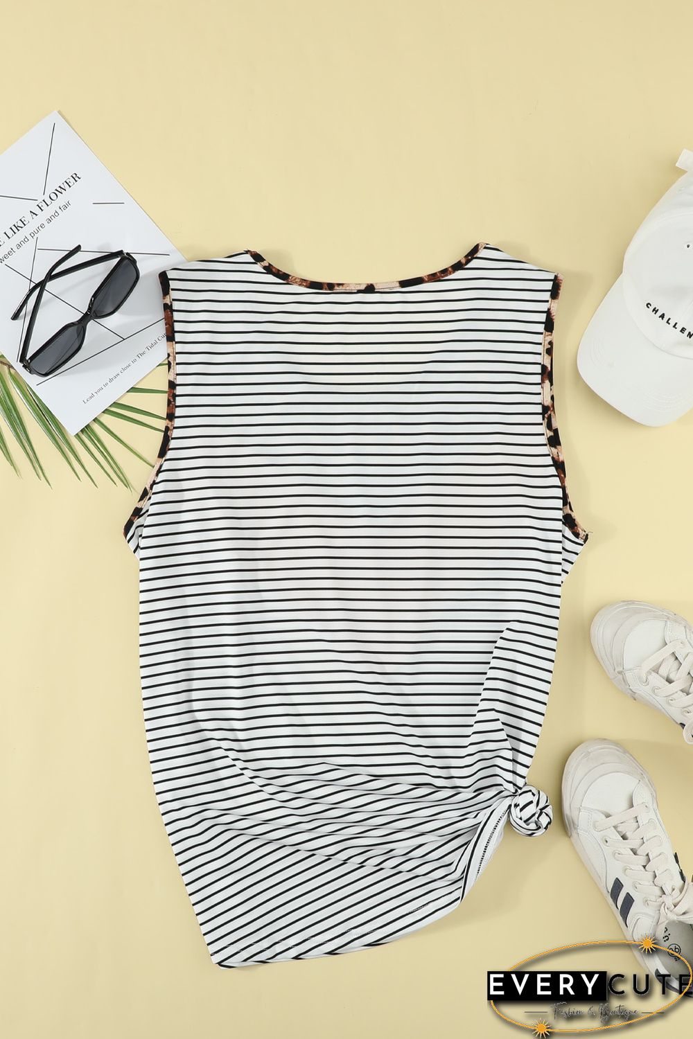 Pink Colorblock Leopard Stripes Patchwork Plus Size Tank